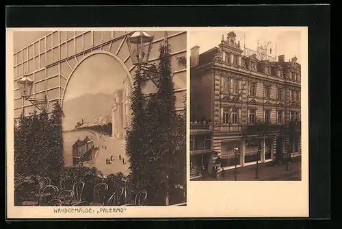 AK Duisburg, Hotel Berliner Hof Weinen & Gremm, Strassenansicht und Garten mit Uferblick