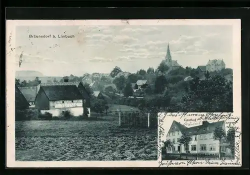 AK Bräunsdorf bei Limbach, Gesamtansicht, Gasthof-Pension Bräunsdorf