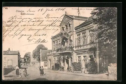 AK Oldesloe, Bahnhofstrasse mit Hotel zur Krone