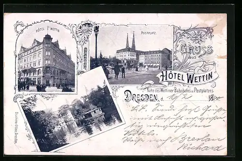 AK Dresden, Hotel Wettin, Postplatz