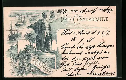 Lithographie Port-Said, Inauguration de la Statue de Ferdinand de Lesseps