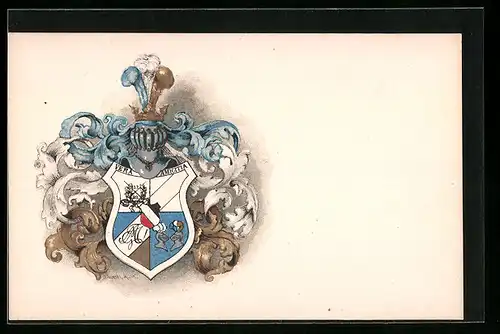 Lithographie Blau-gold-weisses Studentenwappen mit Motto Vera Amicitia