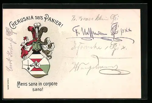 AK Studentenwappen Cheruskia mit Motto Mens sana...