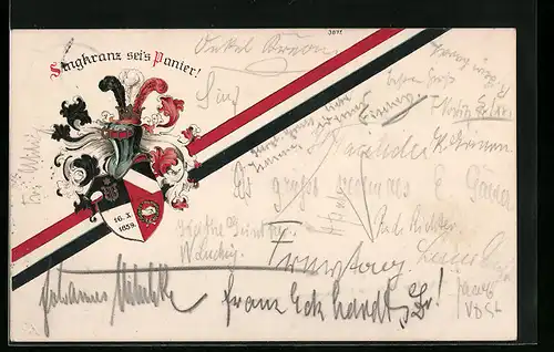 AK Studentenwappen Singkranz seis Panier! mit Datum 16.X.1859 und schwarz-weiss-roter Banderole