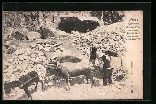 AK Carrara, Massa Carrara, Lavorazione dei marmi - Trasporto dei marmi colla carretia