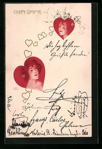 Künstler-AK sign. Carl Jozsa: Cover Dame, Maiden in Herzen