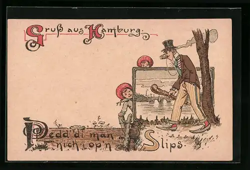 Künstler-AK Hans Christiansen unsign.: Hamburg, Pedd` di man nich op`n Slips