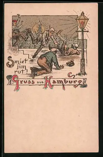 Künstler-AK Hans Christiansen unsign.: Hamburg, Smiet jim rut!