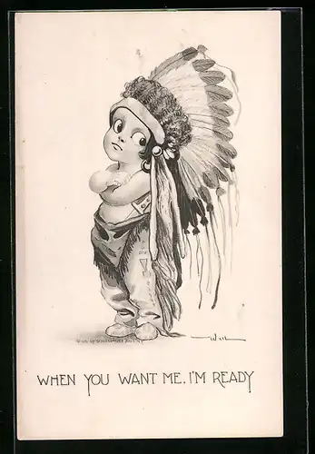 AK Kleiner Indianer mit Federschmuck