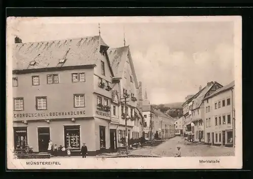 AK Münstereifel, Marktstrasse mit Buchdruckerei & Buchhandlung Fr. Schulte