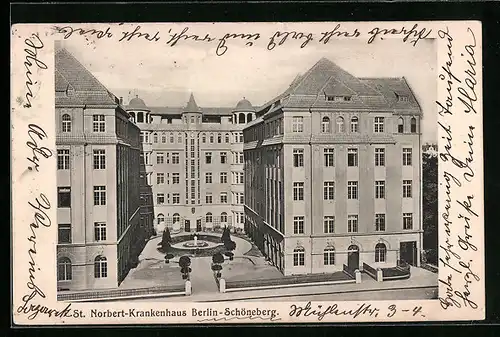 AK Berlin-Schöneberg, Blick auf das St. Norbert-Krankenhaus