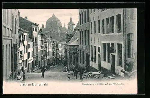 AK Aachen-Burtscheid, Hauptstrasse mit Blick auf die Abteikirche