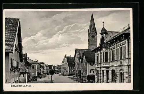 AK Schwabmünchen, Ortsansicht mit Kirche