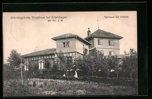 AK Eckenhagen, Erholungsheim Blockhaus, Speisesaal mit Veranda