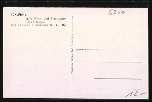 AK Bad Godesberg, Gasthaus Schlüters gute Stuben, Rheinallee 34