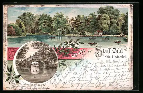 Lithographie Köln-Lindenthal, Partie aus dem Stadtwald