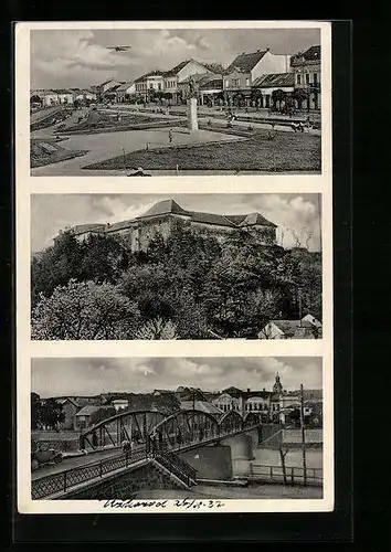 AK Uzhorod, Ortspartie mit Flugzeug, Brücke