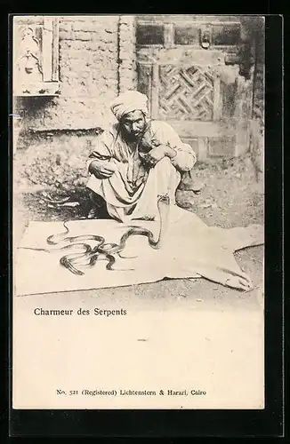 AK Egypte, Charmeur des Serpents, Schlangenbeschwörer