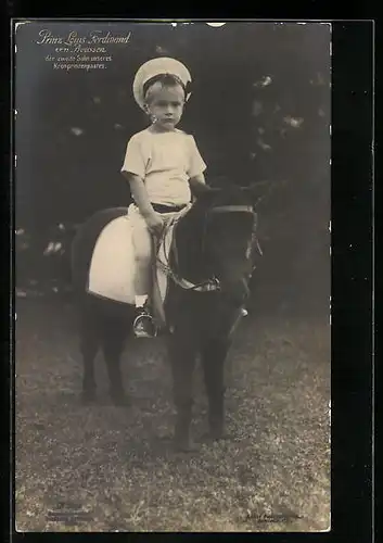 AK Prinz Louis Ferdinand von Preussen auf einem Maultier, 1907