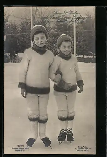 AK Prinz Louis Ferdinand und Prinz Wilhelm beim Schlittschuhlaufen