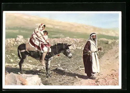 AK Ägypten, Arabische Familie mit Maultier auf der Flucht nach Ägypten, arabische Volkstypen