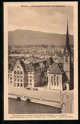 AK Zürich, Frauenmünsterkirche mit Stadthaus