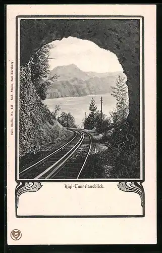 AK Rigi, Tunnelausblick auf See und Berge