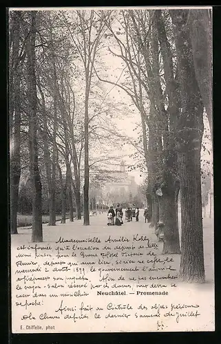 AK Neuchatel, Partie auf der Promenade