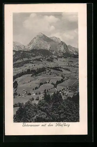 AK Unterwasser, Ortsansicht mit Schafberg
