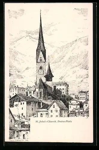 Künstler-AK Davos-Platz, St. John`s Church