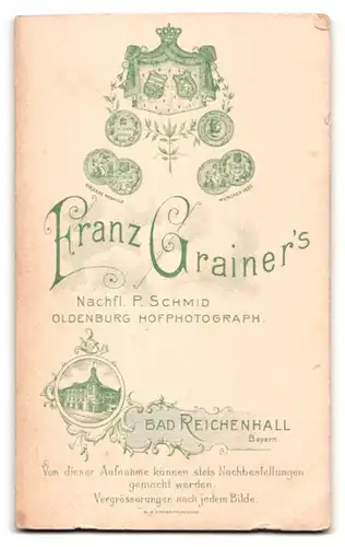 Fotografie F. Grainer`s Nachf., Bad Reichenhall, bayrischer Beamter in Uniform mit Kaiser Wilhelm Bart