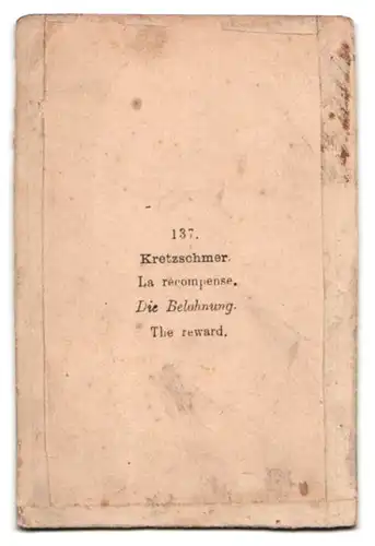 Fotografie unbekannter Fotograf und Ort, Gemälde: Die Belohnung, nach Kretzschmer, Handkoloriert, Tracht