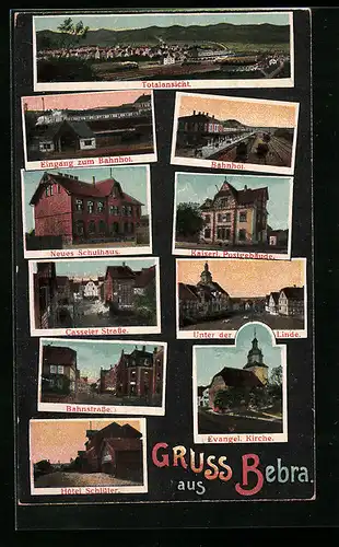 AK Bebra, Bahnhof, Neues Schulhaus, Kaiserl. Postgebäude