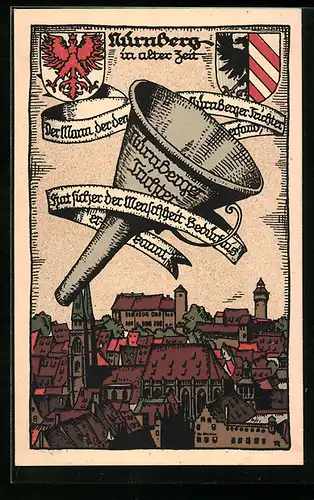 Steindruck-AK Nürnberg, Ortsansicht mit Nürnberger Trichter