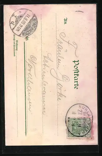 Lithographie Ruhla, Strassenpartie mit Wassermühle