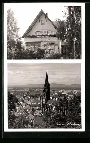 AK Freiburg /Breisgau, Ortspartie mit Kirche