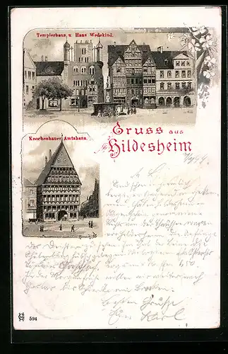 Lithographie Hildesheim, Templerhaus u. Haus Wedekind