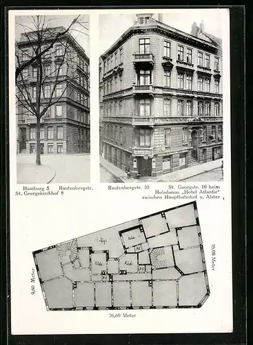 AK Hamburg-St.Georg, St. Georgstrasse 10 beim Holzdamm Hotel Atlantic, Rautenbergstrasse