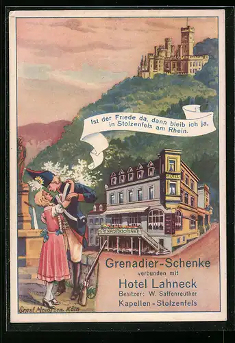 AK Stolzenfels am Rhein, Grenadier-Schenke verbunden mit Hotel Lahneck