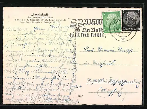 AK Berlin, Internationale Gaststätte Bayrischzell, Friedrich-Strasse 76