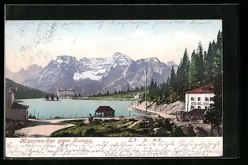 AK Misurina /Misurina-See, Hotel Misurina gegen Sorapis