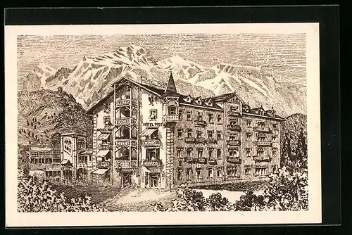 AK Künstler- Cortina d` Ampezzo, Hotel de la Poste