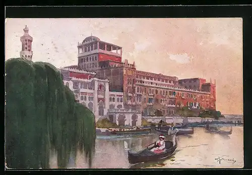 Künstler-AK Lido Venezia, Grand Hôtel Excelsior, Riva d`approdo
