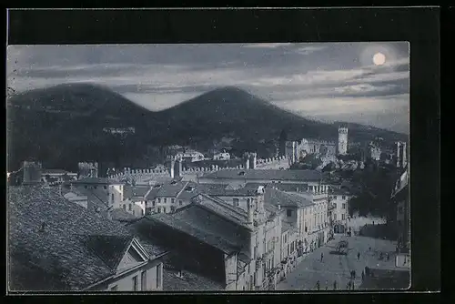 Mondschein-AK Este, Panorama del Castello e Colli Euganei