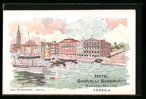 Künstler-AK Venezia, Hotel Gabrielli Sandwirth, Riva degli Schiavoni