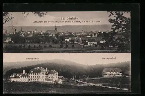 AK Bad Dürrheim, Ortspanorama, Panorama mit Kinder- und Landessolbad