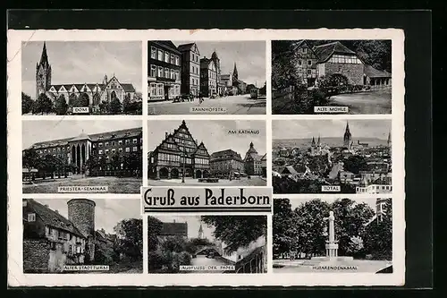 AK Paderborn, Bahnhofstrasse, Totalansicht, Husarendenkmal