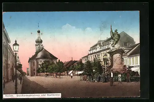 AK Rastatt, Bernhardusbrunnen und Stadtkirche