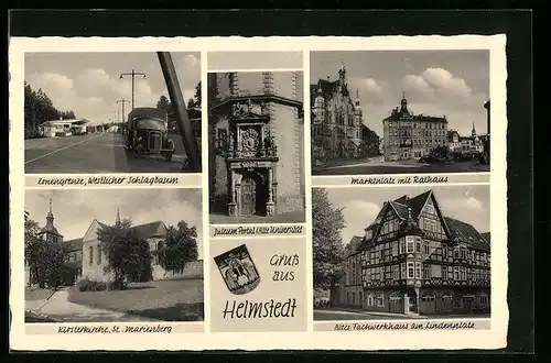 AK Helmstedt, Marktplatz, Innengrenze Westlicher Schlagbaum, Wappen