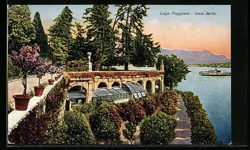 AK Isola Bella /Lago Maggiore, Blick auf Dampfer und Bäume